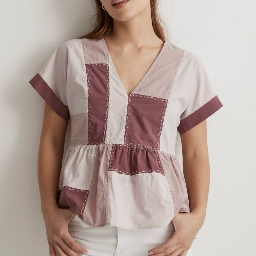 Madewell Signature Poplin Patchwork Peplum Top - S